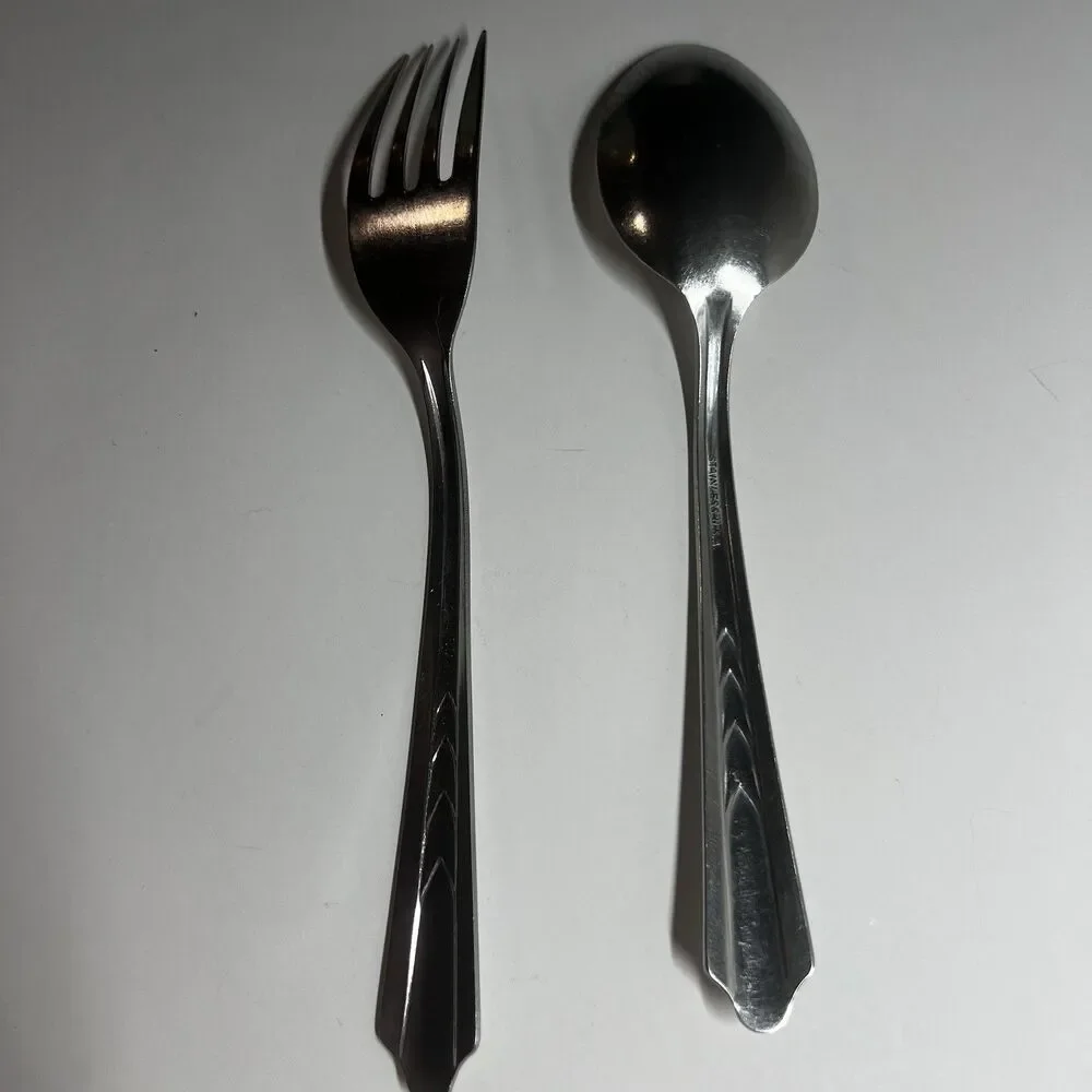 Vintage EKCO EKS7 Chevron Stainless Steel Flatware Dinner Fork Spoon Lot USA